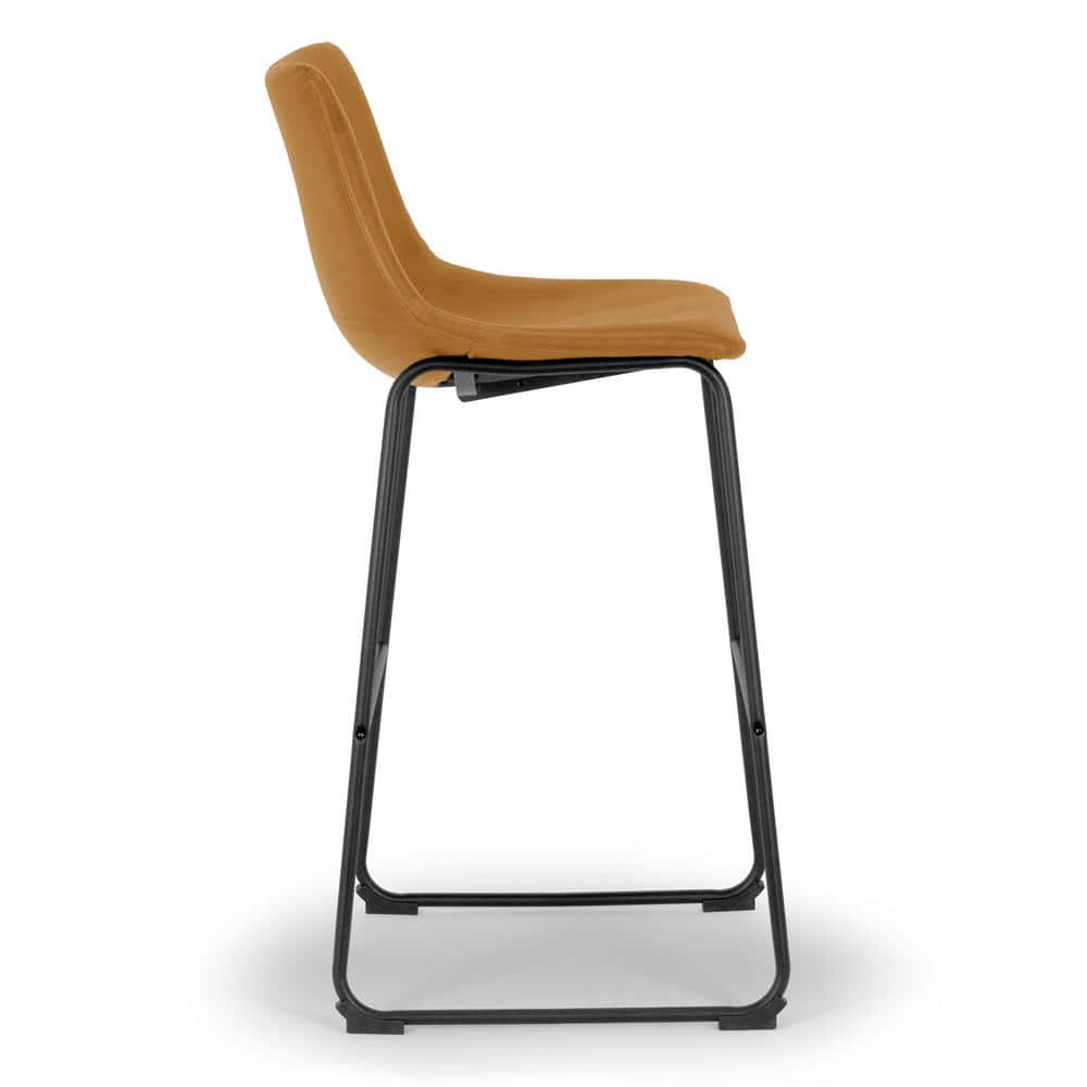 Adan 39" Brown Faux Leather and Iron Bar Stool Set