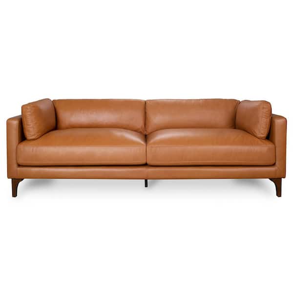 Valente 93 in. Square Arm Eco-Conscious Top-Grain Leather Rectangle Sofa in Tan