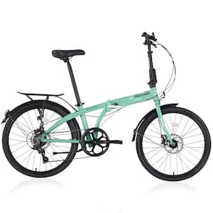 24 in. Folding City Bike Aluminum Frame 7-Speed Folding Bike in Green