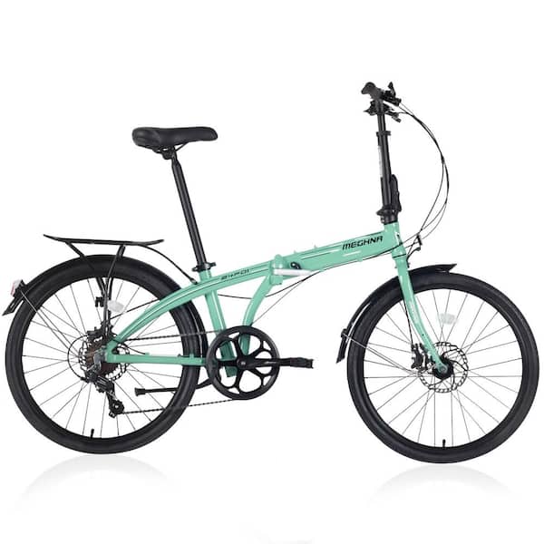 ITOPFOX 24 in. Folding City Bike Aluminum Frame 7-Speed Folding Bike in Green