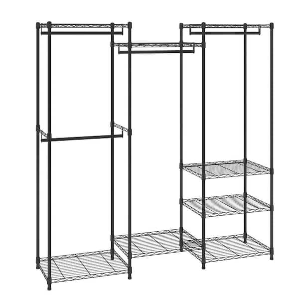 Heavy Duty Clothes Rack, Rolling Clothing Garment Rack with 4-Hang Rods and 8-Storage Tiers 800 lbs. Load Capacity Black