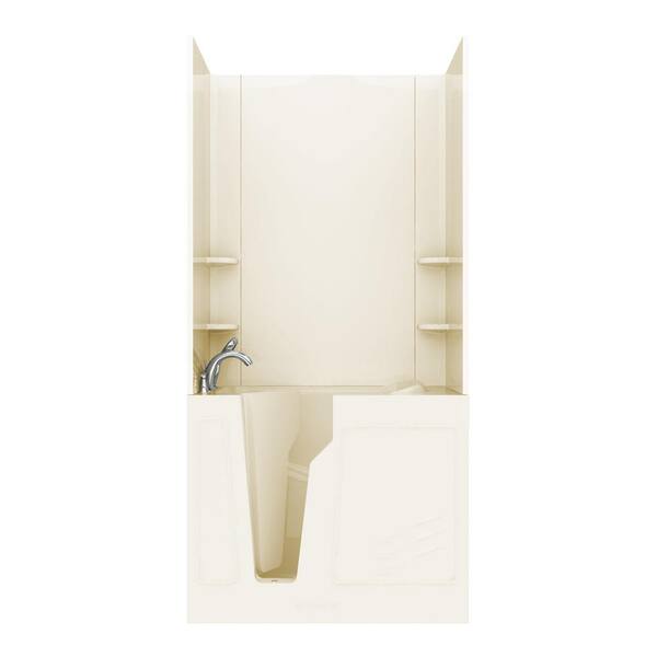Universal Tubs Rampart 3.9 ft. Walk-in Whirlpool Bathtub with Flat Easy Up Adhesive Wall Surround in Biscuit