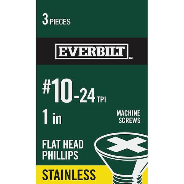 Everbilt #10-24 x 1 in. Stainless Steel Phillips Flat Head Machine Screw (3-Pack)