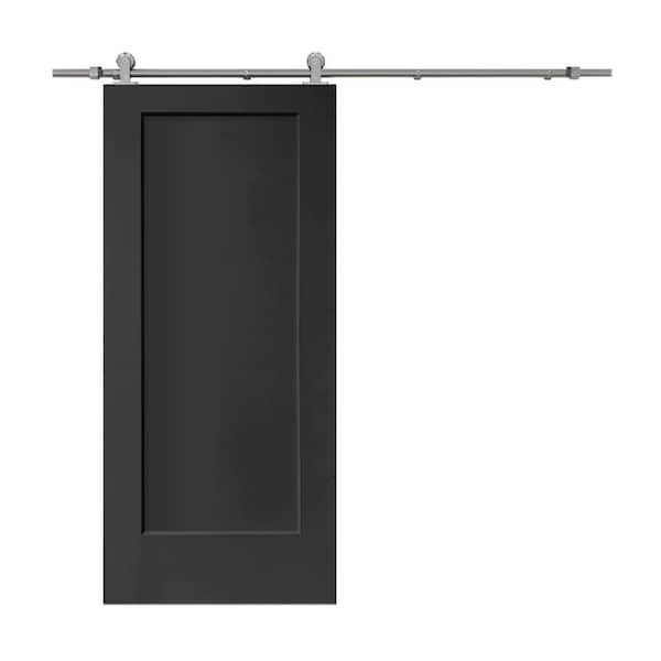 CALHOME 30 in. x 80 in. Black Stained Composite MDF 1-Panel Interior Sliding Barn Door with Hardware Kit