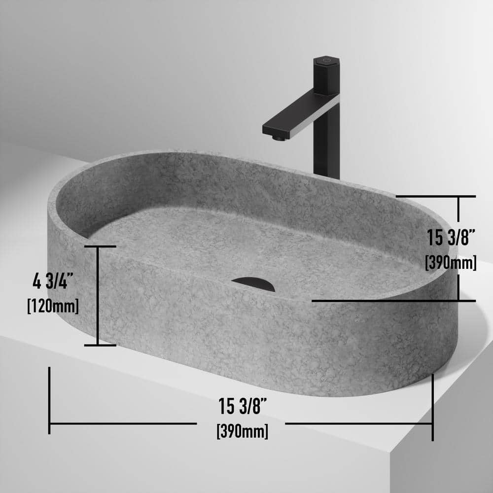 Sagrada Gothic Gray Oval Vessel Sink in Concrete Stone 24"x14"