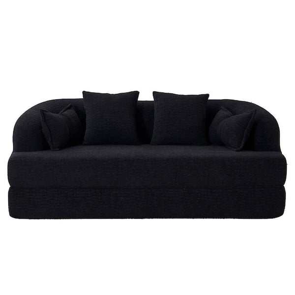 HOMEFUN 70 in. 2-in-1 Black Chenille Foldable Boneless Twin Size