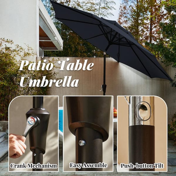 JEAREY 9FT Two Layer Wind Vent Patio Market Umbrella with Push Button and  Tilt Crank Lifting in Navy 2ly-9ft-ny - The Home Depot