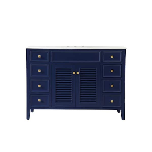 Unbranded Simply Living 48 in. W x 21 in. D x 35 in. H Bath Vanity in Blue with White Marble Top