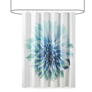 Quinn Aqua 72 in. Printed Floral Cotton Shower Curtain