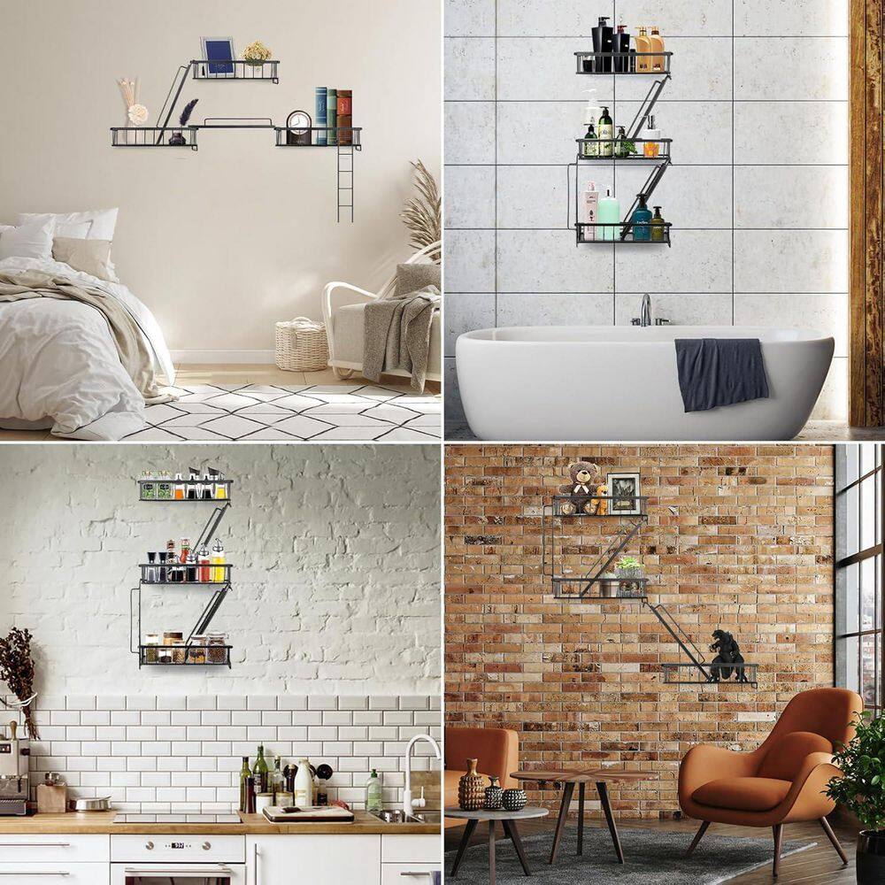 11.5 in. W x 4 in. D Black Metal Floating Shelf Decorative Wall Shelf ...