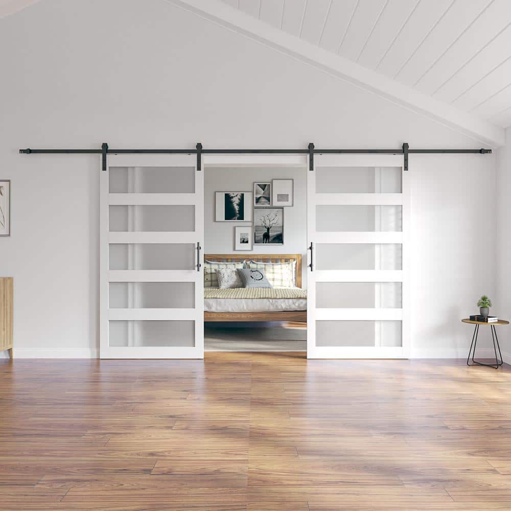 96" x 84" White Frosted Glass PVC Sliding Barn Door with Hardware Kit
