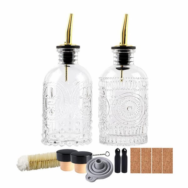Set of 2 Glass Syrup Dispenser Bottles, 7 oz, Airtight, Leak Proof, with Metal Pour Spouts