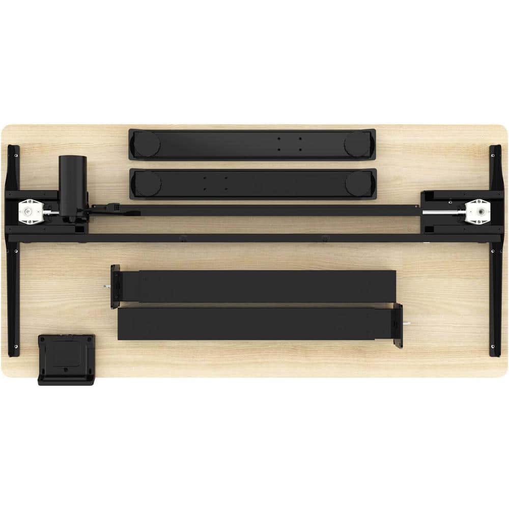 Medium Brown Adjustable Height Standing Desk with Black Metal Frame