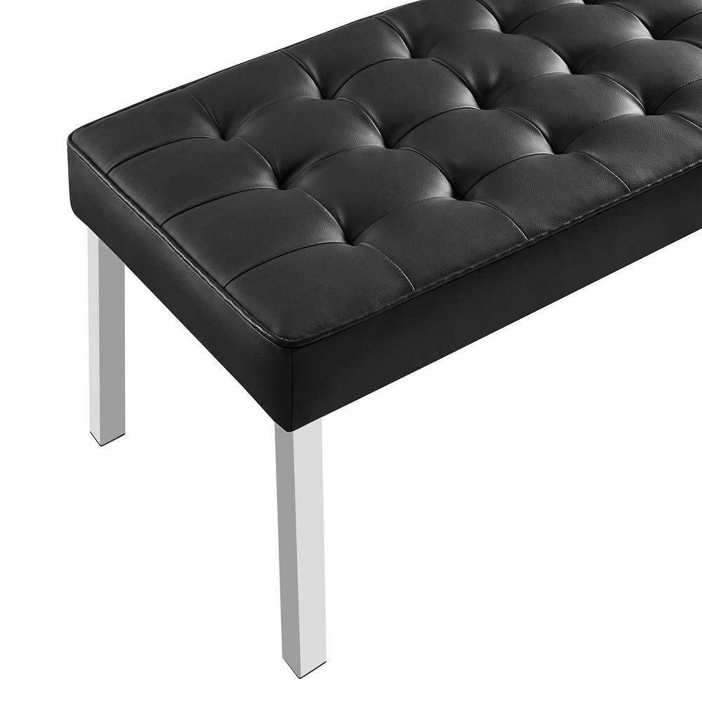 Black Tufted Vegan Leather Bench with Stainless Steel Legs
