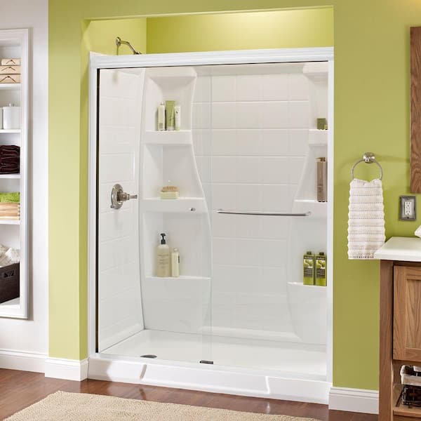 Delta Simplicity 60 in. x 70 in. Semi-Frameless Traditional Sliding Shower Door in White and Nickel with Clear Glass