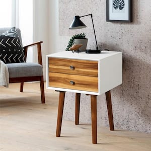 2-Drawer Brown Square Nightstand End Table 16 in. L x 16 in. W x 23.5 in. H