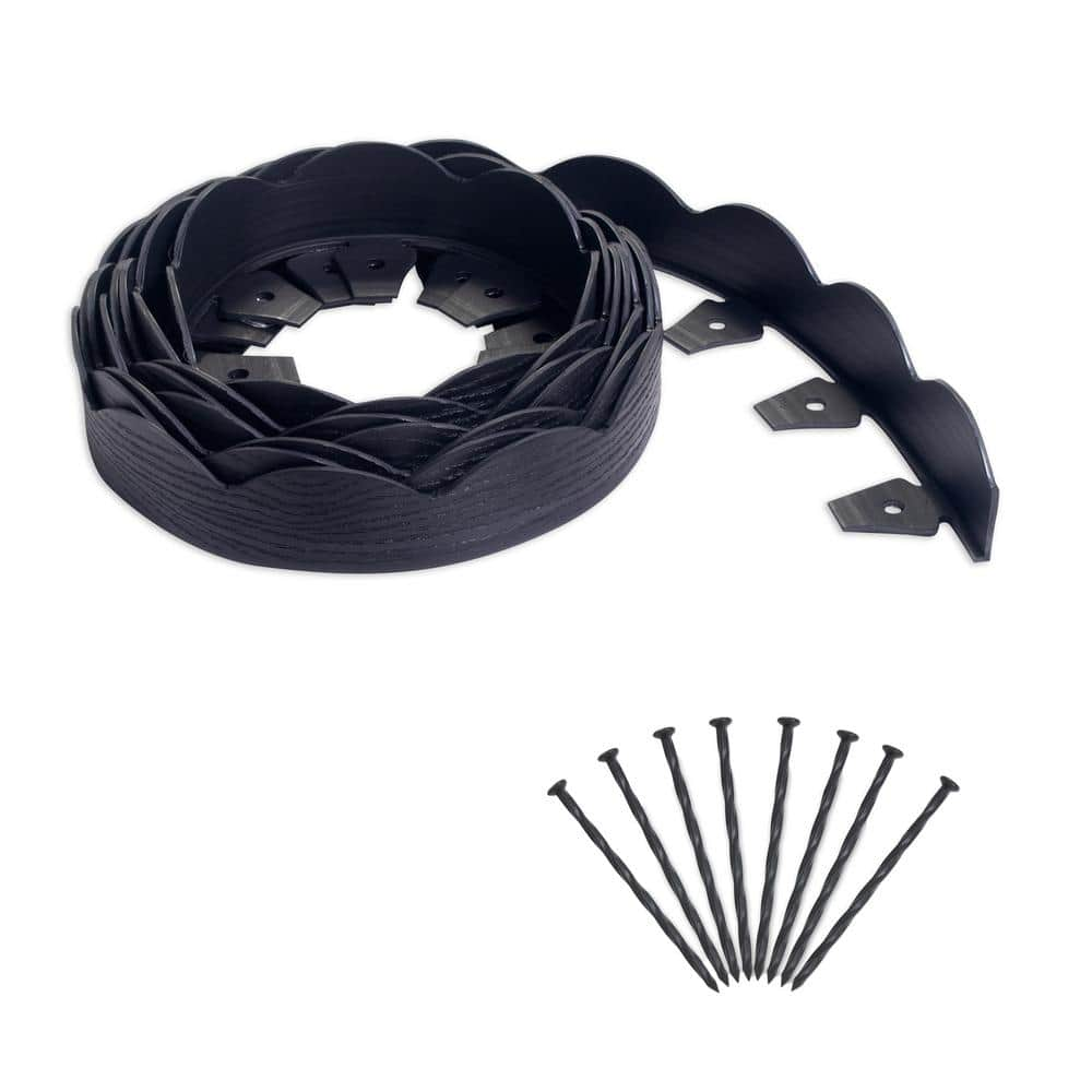 20 ft. Black Scalloped Woodgrain Plastic No-Dig Edging Kit