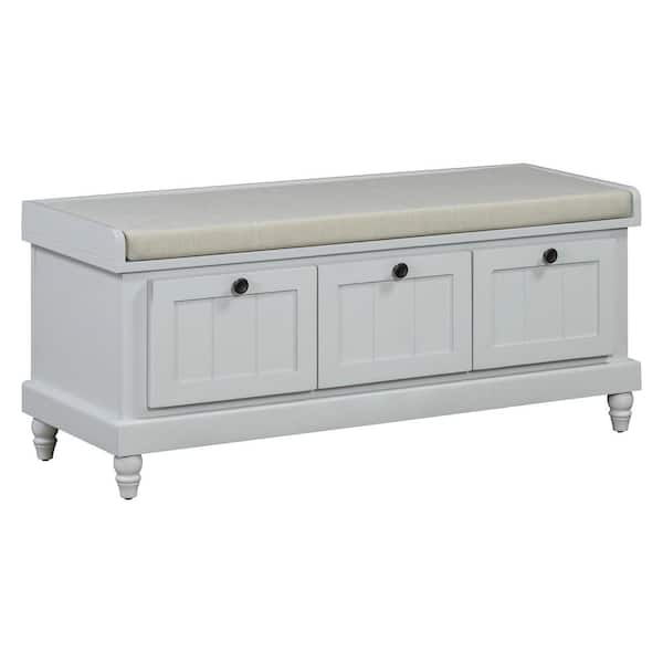 Light Gray Classic Storage Bench with Cushioned Seat and 3 Drawers (44 in. W x 15.9 in. D x 18.9 in. H)