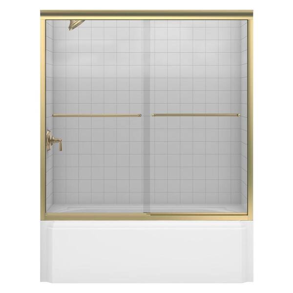 KOHLER Fluence 60 in. x 58-5/16 in. Semi-Frameless Sliding Bathtub Door in Anodized Brushed Bronze with Handle