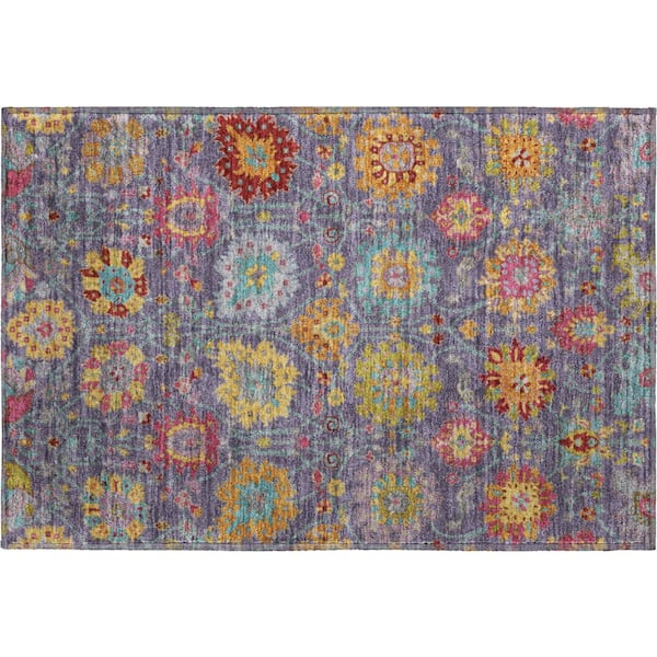 Mayfield Premium Machine Washable Abstract AMF2288 Purple 2 ft. x 3 ft. Accent Rug