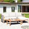 Kadehome 3-Piece Acacia Wood Patio Conversation Set with White Cushions MO-HW63869WH