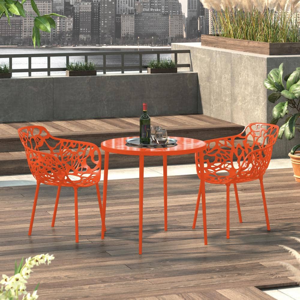 Devon 22" Orange Aluminum Modern Outdoor Dining Chair Set