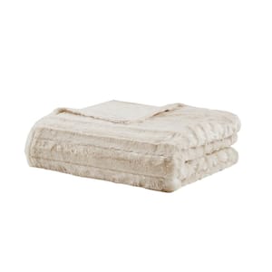 York Faux Fur 60 in. x 70 in. Ivory 12 lbs. Weighted Blanket