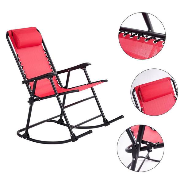 Outdoor Patio Camping Lightweight Folding Rocking Chair with Footrest -Red | Costway