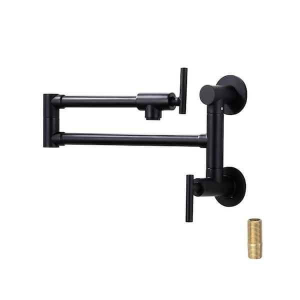 VEVETTA Wall Mounted Pot Filler 2-Handles Kitchen Faucet with 360° Spout Swivel in Matte Black
