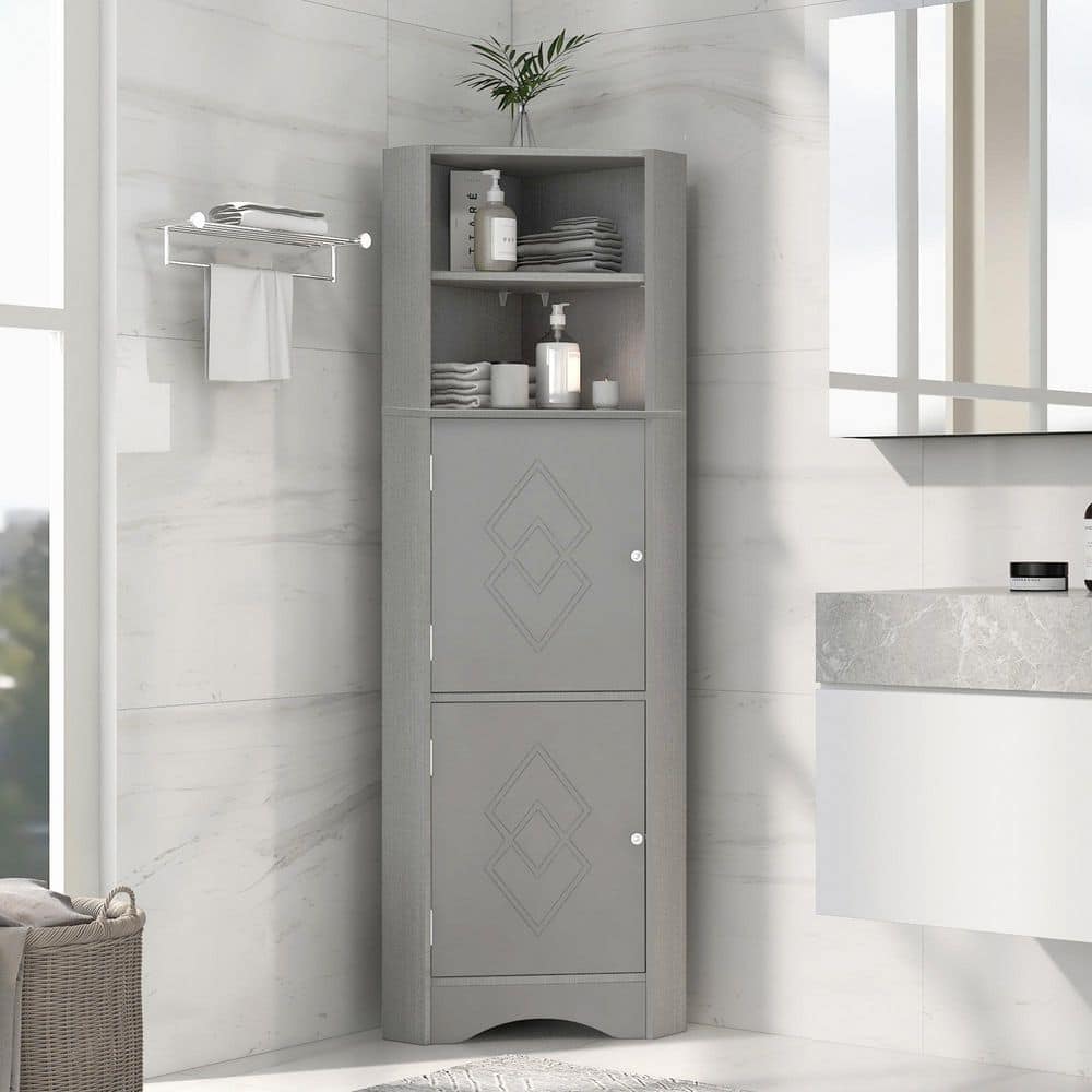 21 in. W x 13 in. D x 61 in. H Gray MDF Linen Cabinet with Doors and Adjustable Shelves in Gray price history on PriceWatchPro