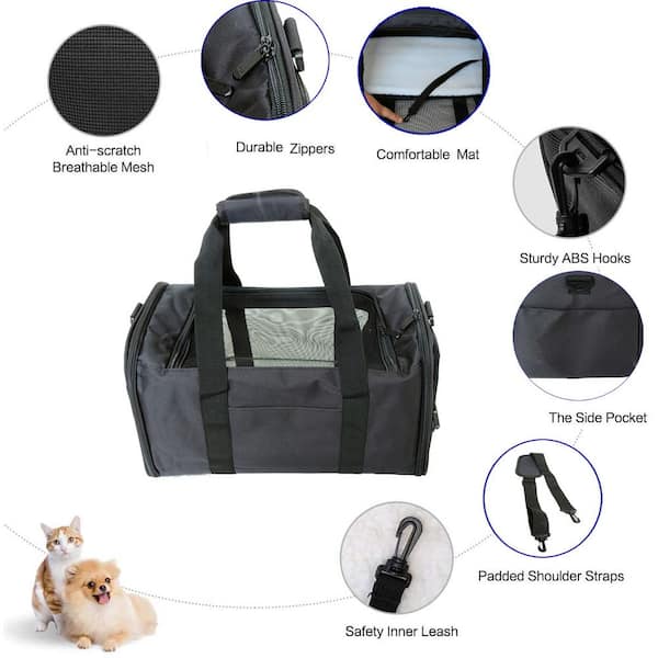 cenadinz Dog Bag Airline Approved Large Soft-Sided Collapsible Portable Pet Travel Carrier for Dog Puppy, Cats, 2 Kitty, Black