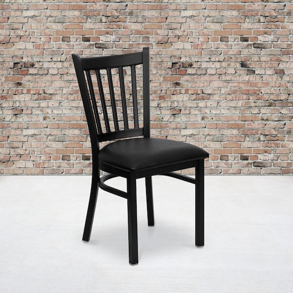 Hercules Series Black Vertical Back Metal Restaurant Chair with Black Vinyl Seat