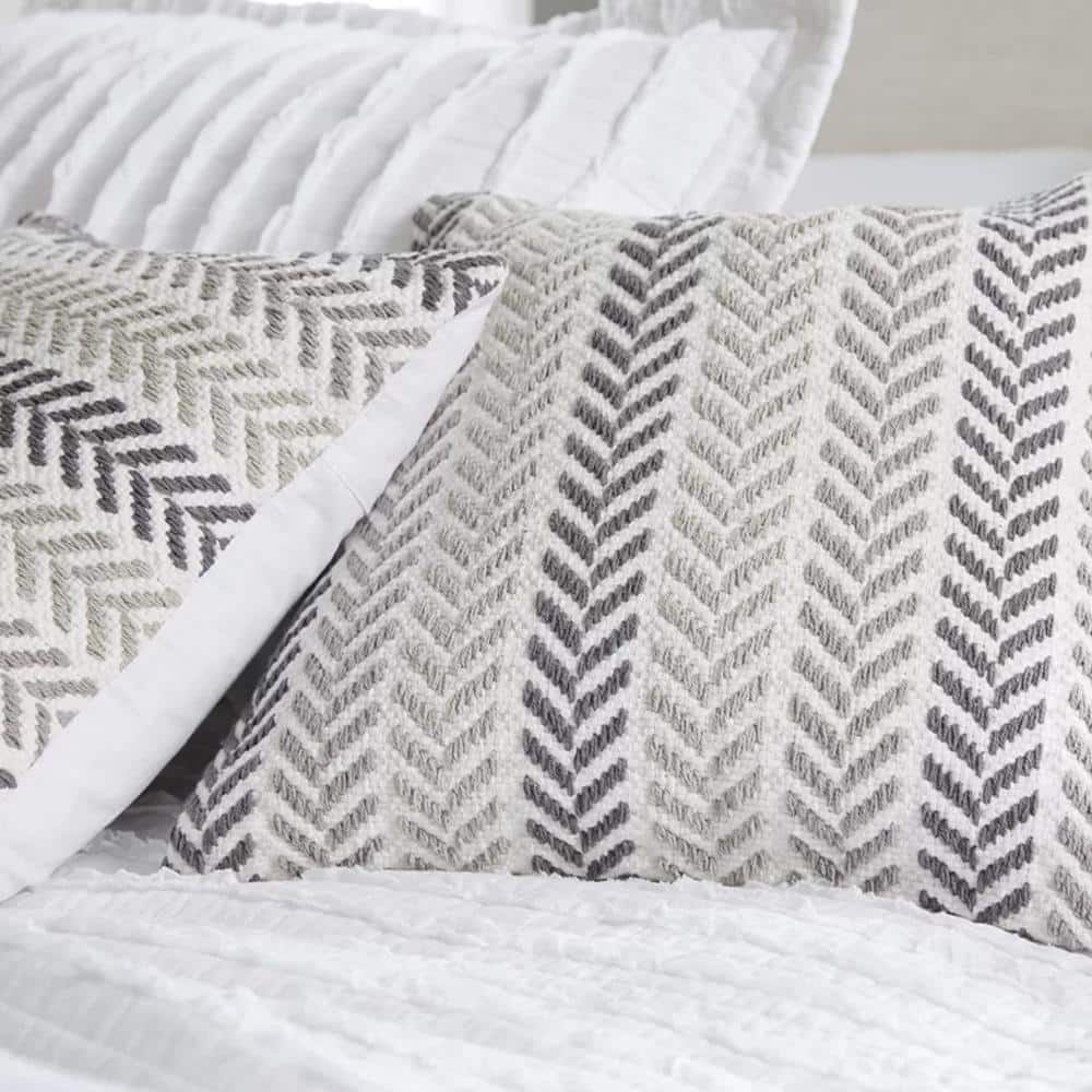 Gray Chevron Cotton Square Throw Pillow 18" x 18"