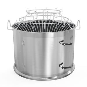 6093 Stainless Steel Smoker Chamber Conversion Kit for 22 in. Kettle Grill with Grate and Smokey Rack