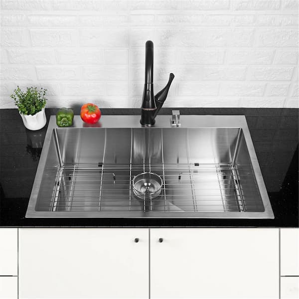 Brushed 16-Gauge Stainless Steel 25 in. x 22 in. Single Bowl Drop-In Kitchen Sink