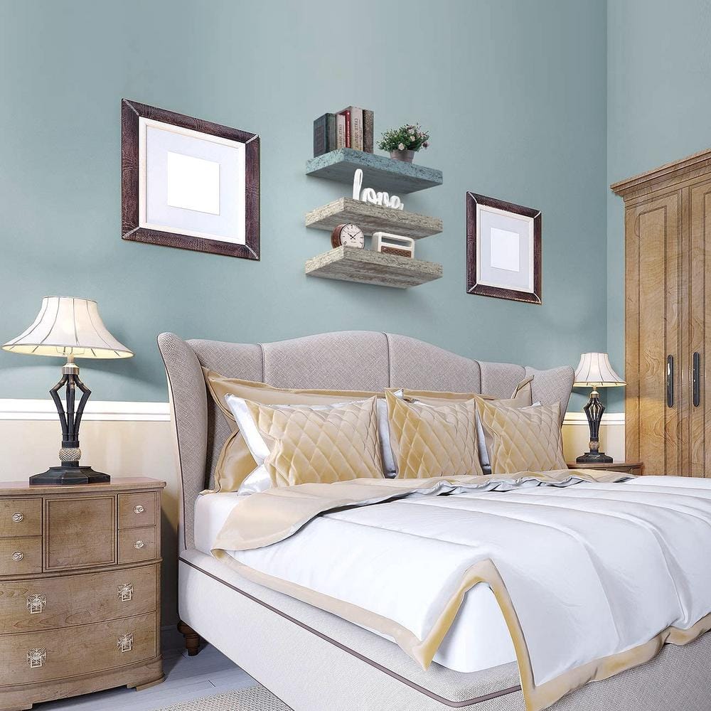 Coastal Breeze Blue and White Floating Wall Shelves, Set of 3