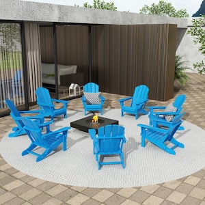 Addison Pacific Blue 8-Piece Plastic Folding Outdoor Patio Fade Resistant Adirondack Conversation Chair Set