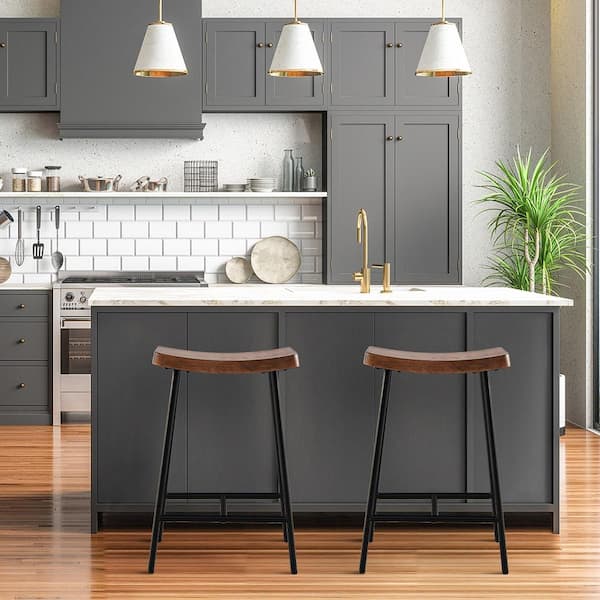 2PCS 25 in. Industrial Bar Stools Saddle Backless Counter Height Chairs