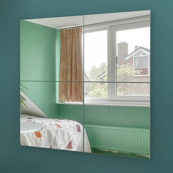 14 in. x 14 in. Frameless Mirror Tiles for Walls (Pack of 4), Self-Adhesive for Home Gym, Bedroom, or Living Room