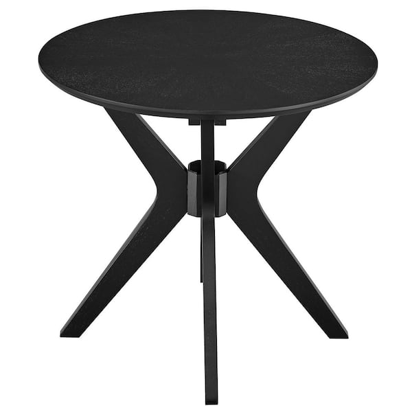 MODWAY Crossroads 24 in. Round Wood Side Table, Ash Wood Veneer in Black