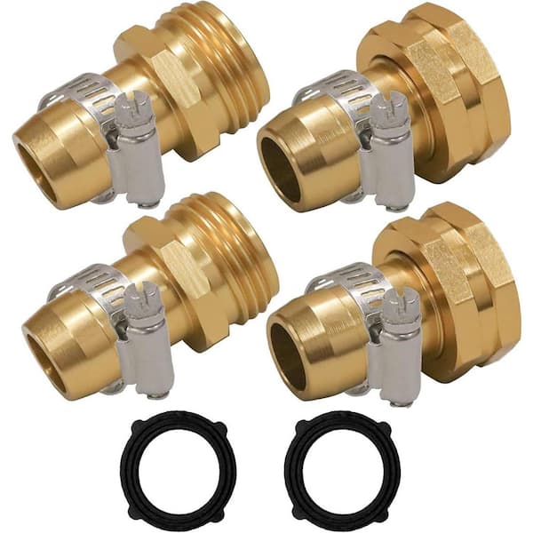 Garden Hose Repair Connectors with Clamps, 2 Sets Male and Female Fittings for 3/4 in. or 5/8 in. Garden Hoses
