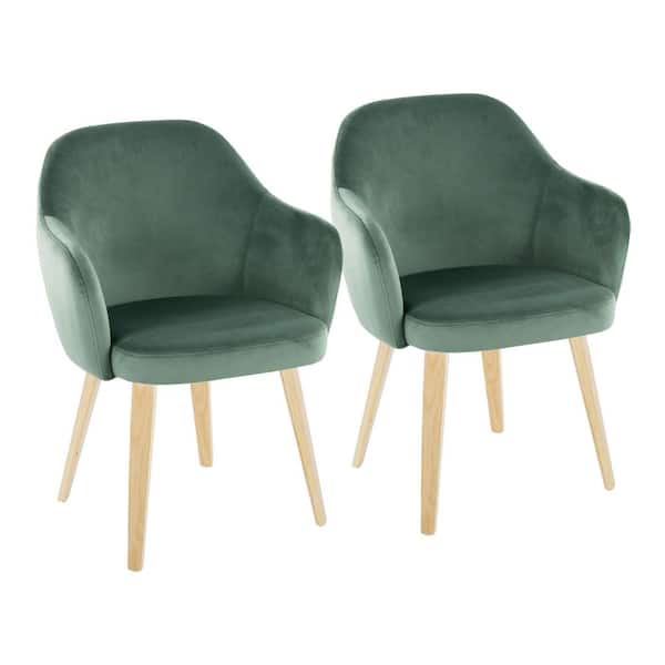 Lumisource Buena Green Velvet and Natural Wood Upholstered Dining Chair (Set of 2)