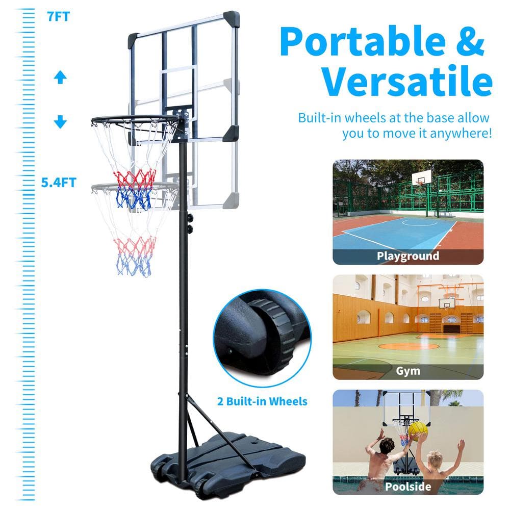 Adjustable Black Polycarbonate Portable Basketball Hoop with Wheels