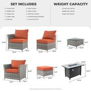 Prosperine Gray 13-Piece Wicker Outerdoor Patio Rectangular Fire Pit Sectional Seating Set with Orange Red Cushions