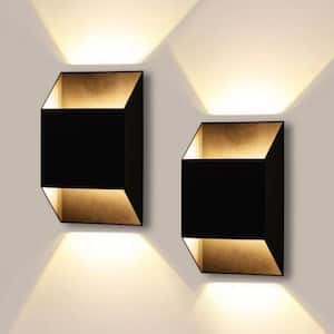 8 in. H 2-Light Matte Black LED Outdoor Hardwired Wall Lantern Sconces (2-Pack)