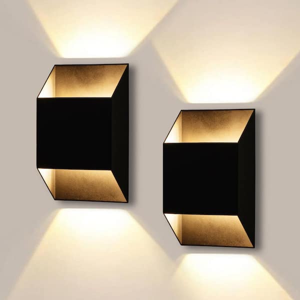 C Cattleya 8 in. H 2-Light Matte Black LED Outdoor Hardwired Wall