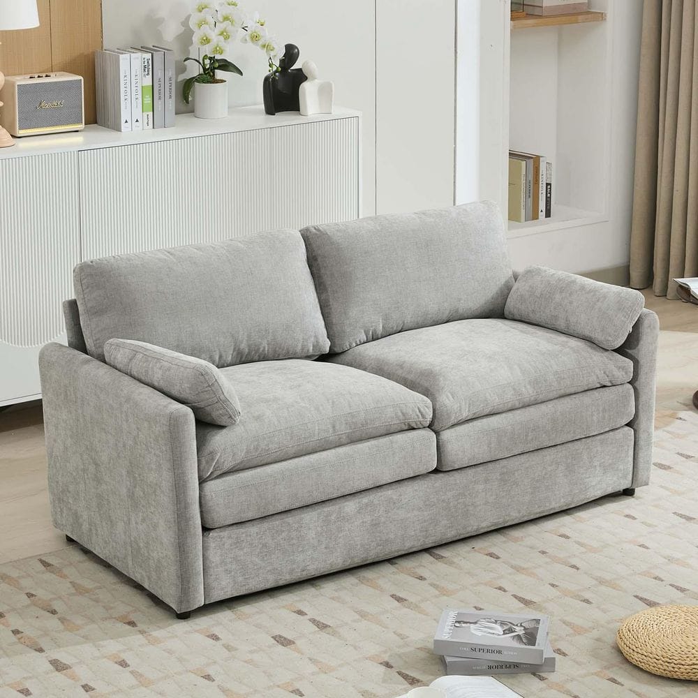 68 in. Light Grey Chenille 2-Seater Oversized Comfy Loveseat Sofa Modern Up