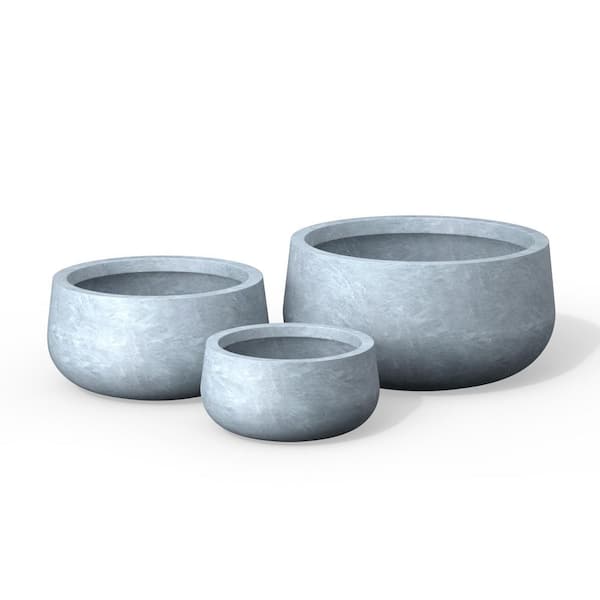 Sapcrete 12.5 in., 16 in., 20.5 in. Soft Slate(Enhanced Interior) Concrete Round Planter / Pot with Drainage Holes (3-Pack)