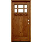 36 in. x 80 in. Craftsman Rustic 6 Lite Stained Knotty Alder Wood Prehung Front Door with Dentil Shelf