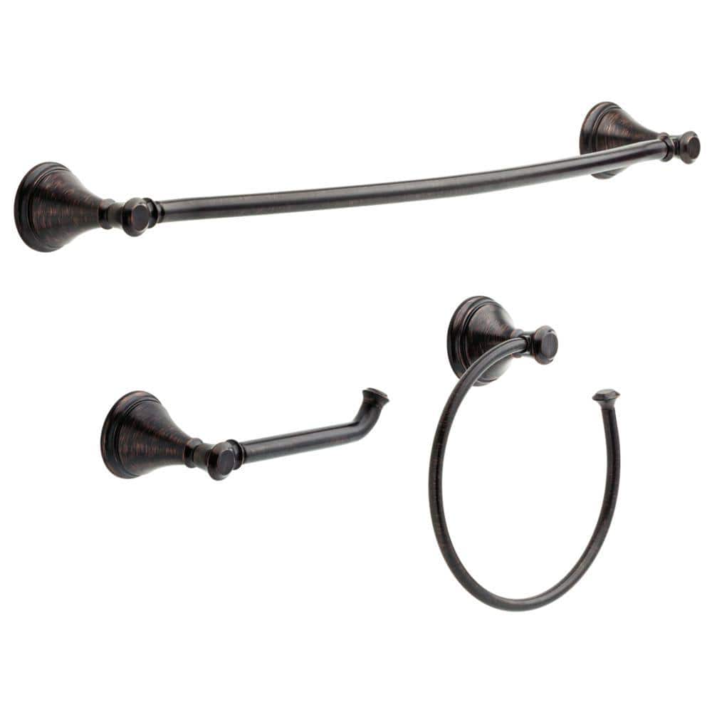 Venetian Bronze 3-Piece Bathroom Hardware Set with Towel Bar, Ring, and Holder